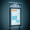 restaurant menu display, illuminated menu display, bright menu display, eye catching menus.